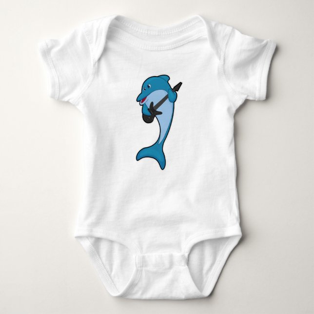 Dolphin at Music with Guitar Baby Bodysuit (Front)
