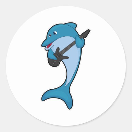 Dolphin at Music with Guitar Classic Round Sticker