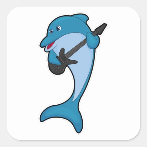 Dolphin at Music with Guitar Square Sticker