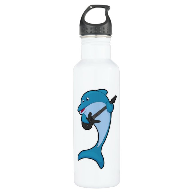 Dolphin at Music with Guitar Stainless Steel Water Bottle (Front)