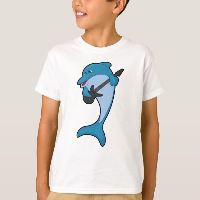 Dolphin at Music with Guitar T-Shirt (Front)