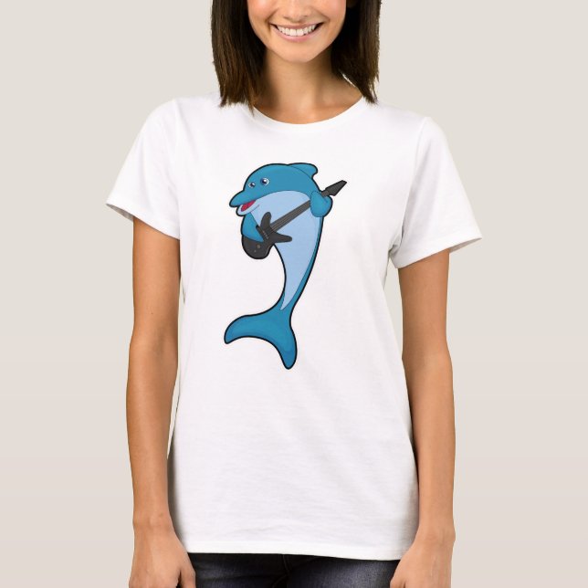 Dolphin at Music with Guitar T-Shirt (Front)