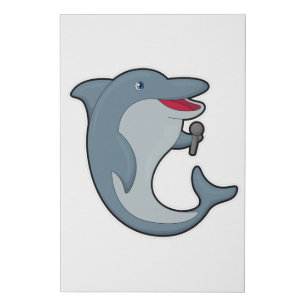 Dolphin at Singing with Microphone Faux Canvas Print