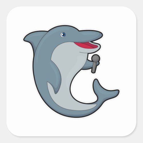 Dolphin at Singing with Microphone Square Sticker