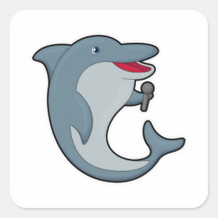 Dolphin at Singing with Microphone Square Sticker