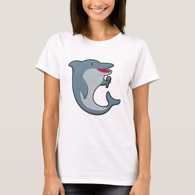 Dolphin at Singing with Microphone T-Shirt (Front)