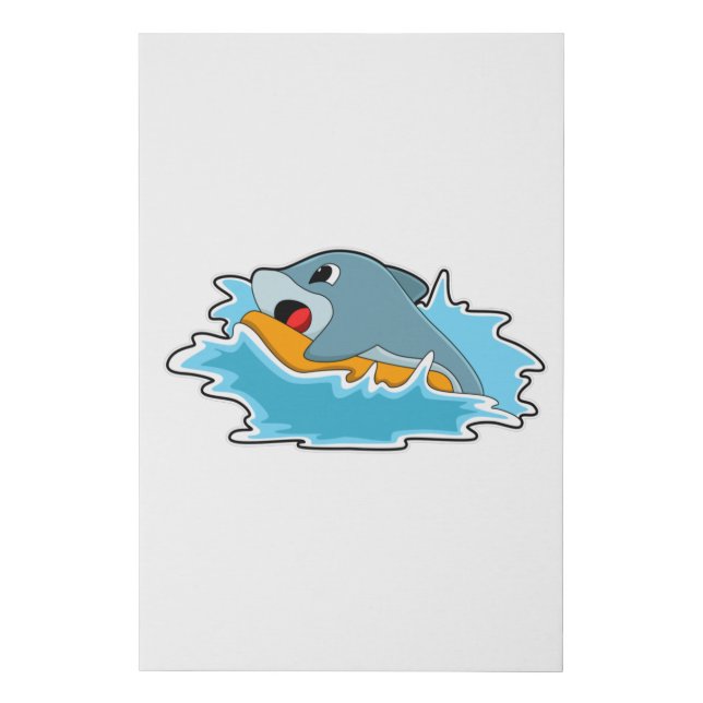 Dolphin at Surfing with Surfboard Faux Canvas Print (Front)