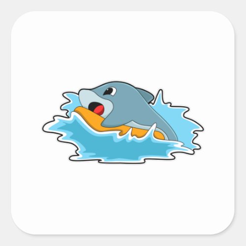 Dolphin at Surfing with Surfboard Square Sticker
