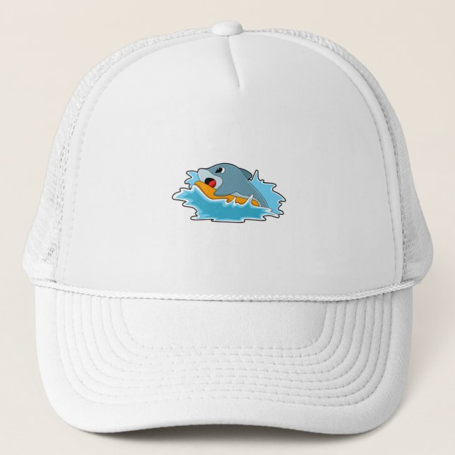 Dolphin at Surfing with Surfboard Trucker Hat (Front)