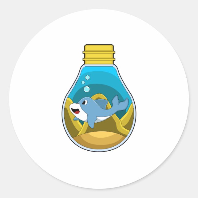 Dolphin at Swimming in Aquarium Classic Round Sticker (Front)