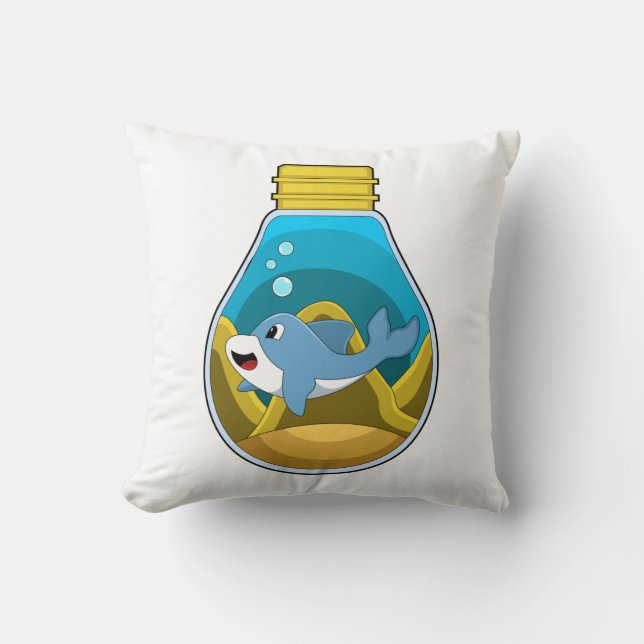 Dolphin at Swimming in Aquarium Throw Pillow (Front)