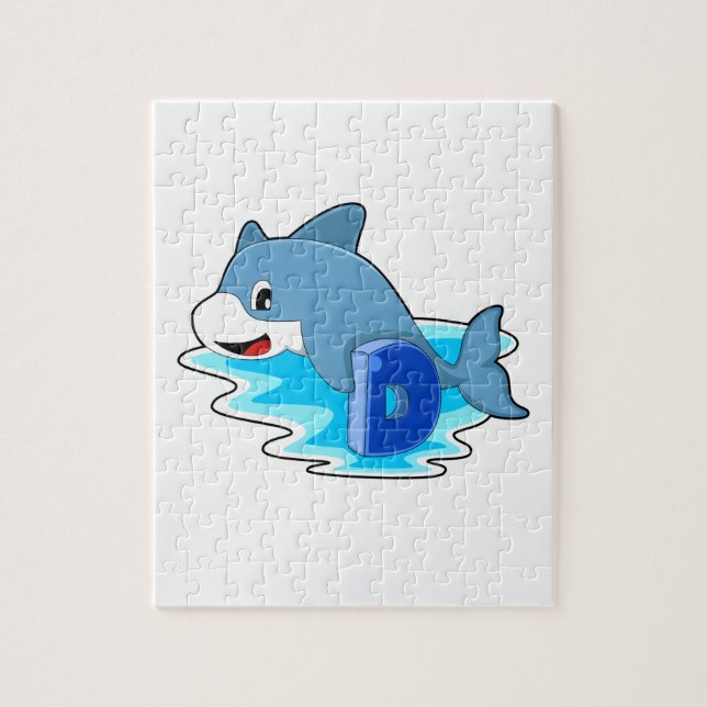 Dolphin at Swimming with Letter Jigsaw Puzzle (Vertical)