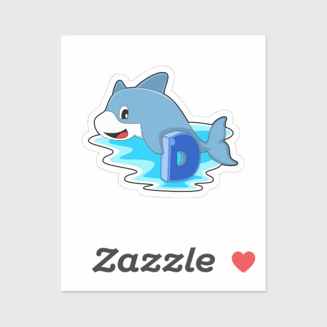 Dolphin at Swimming with Letter Sticker (Sheet)