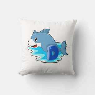 Dolphin at Swimming with Letter Throw Pillow