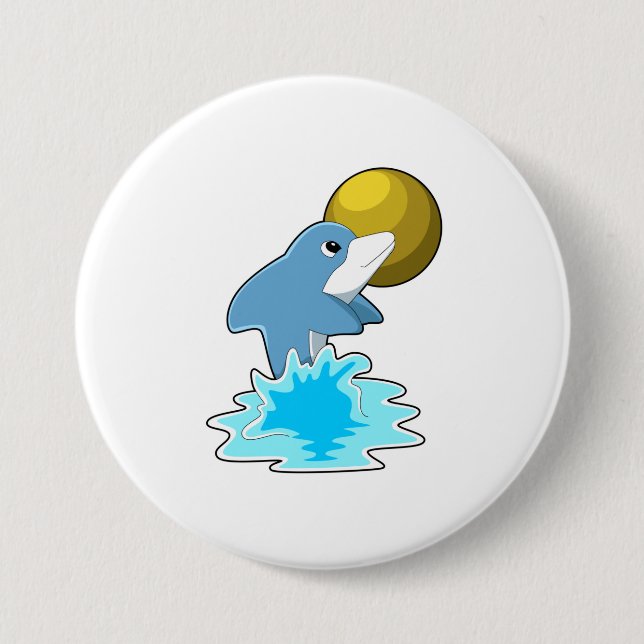 Dolphin at Swimming with Moon Button (Front)