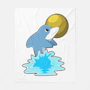 Dolphin at Swimming with Moon Fleece Blanket