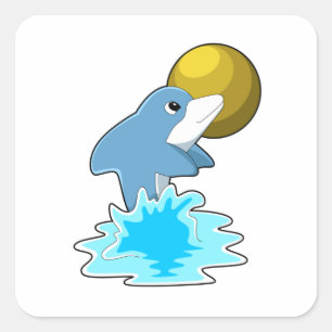 Dolphin at Swimming with Moon Square Sticker