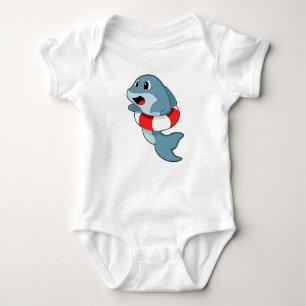 Dolphin at Swimming with Swim ring Baby Bodysuit