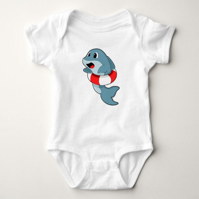 Dolphin at Swimming with Swim ring Baby Bodysuit (Front)