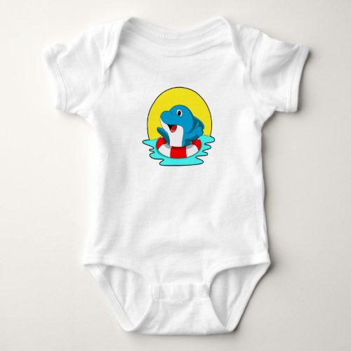 Dolphin at Swimming with Swim ring Baby Bodysuit