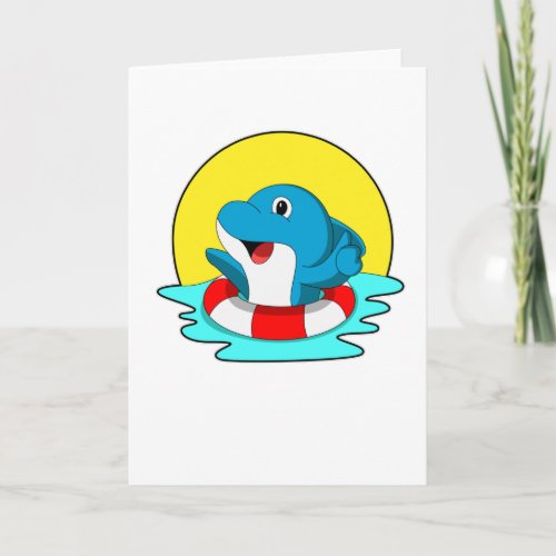 Dolphin at Swimming with Swim ring Card