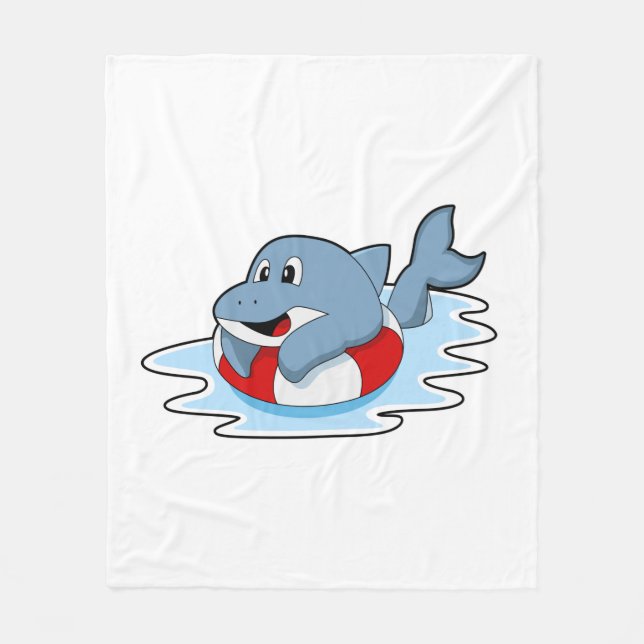 Dolphin at Swimming with Swim ring.PNG Fleece Blanket (Front)