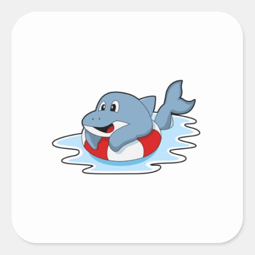 Dolphin at Swimming with Swim ringPNG Square Sticker