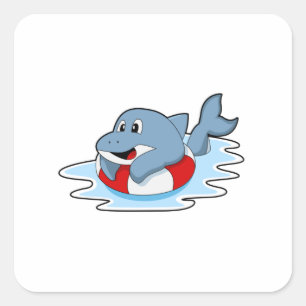 Dolphin at Swimming with Swim ring.PNG Square Sticker