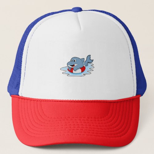 Dolphin at Swimming with Swim ringPNG Trucker Hat