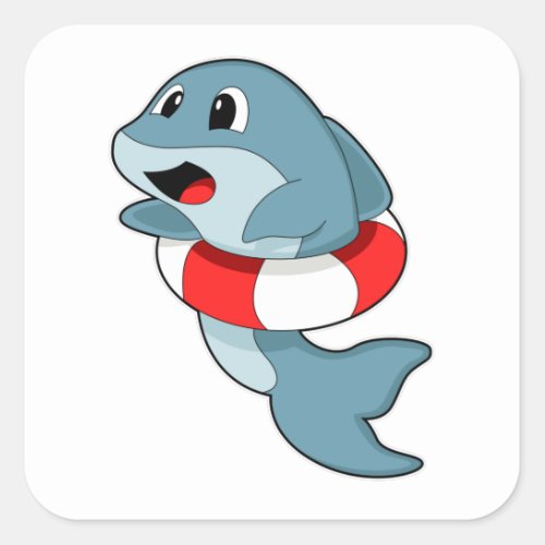 Dolphin at Swimming with Swim ring Square Sticker