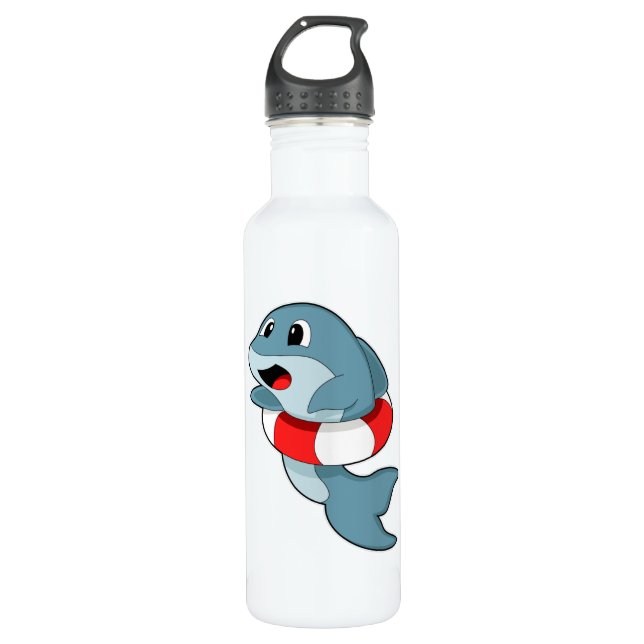 Dolphin at Swimming with Swim ring Stainless Steel Water Bottle (Front)