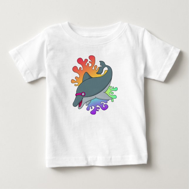 Dolphin at Swimming with Swimming goggles Baby T-Shirt (Front)