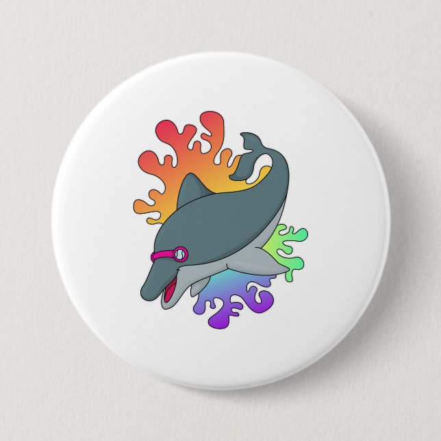Dolphin at Swimming with Swimming goggles Button (Front)