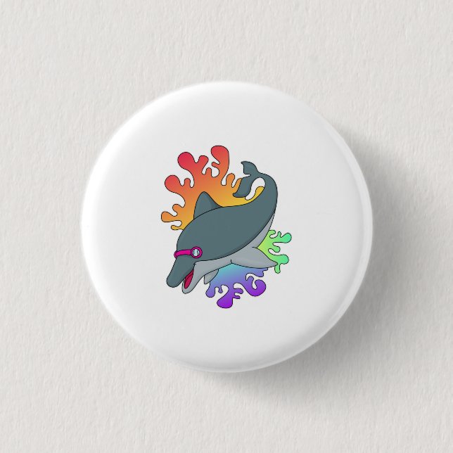 Dolphin at Swimming with Swimming goggles Button (Front)