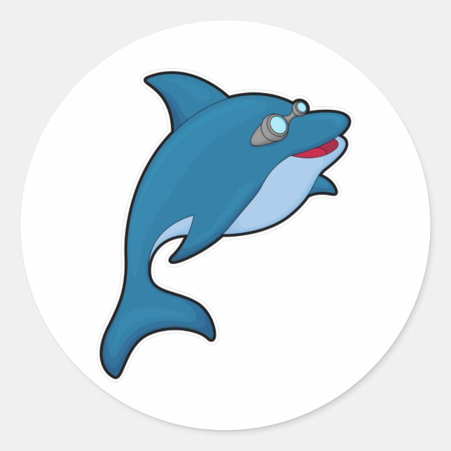 Dolphin at Swimming with Swimming goggles Classic Round Sticker (Front)