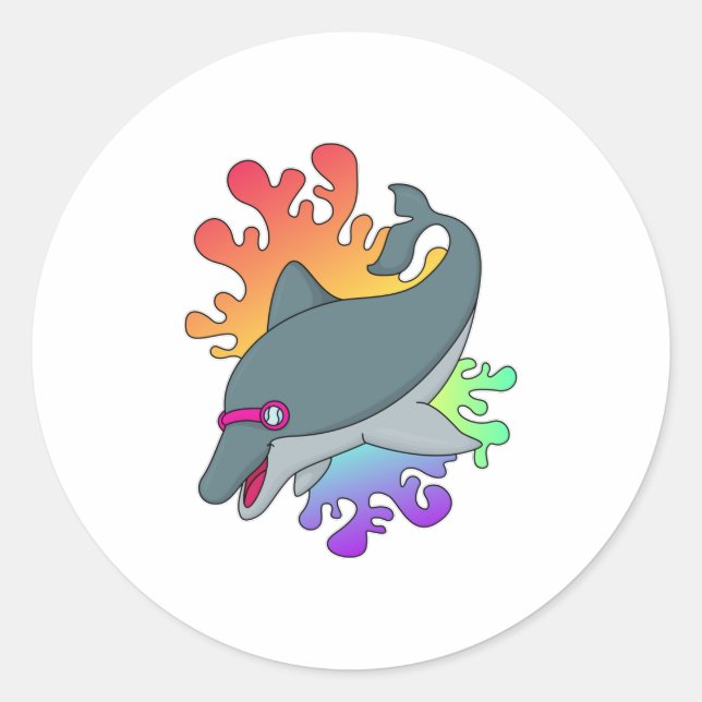 Dolphin at Swimming with Swimming goggles Classic Round Sticker (Front)