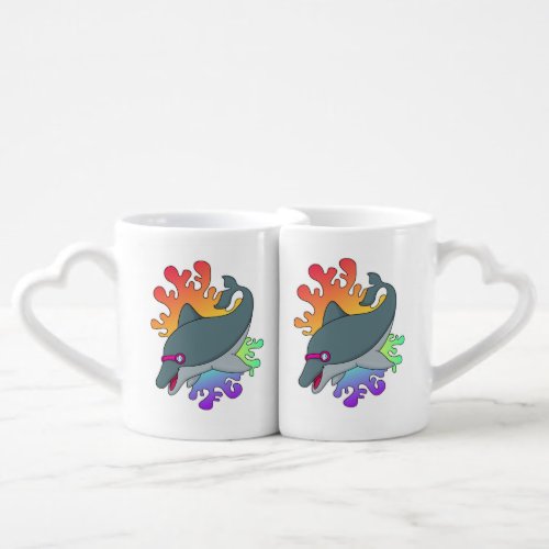 Dolphin at Swimming with Swimming goggles Coffee Mug Set