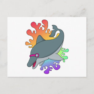 Dolphin at Swimming with Swimming goggles Postcard