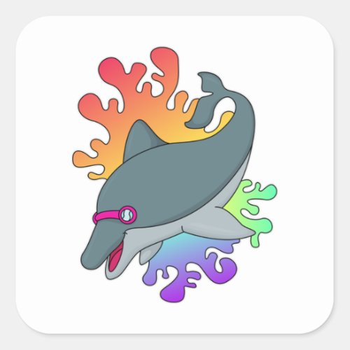 Dolphin at Swimming with Swimming goggles Square Sticker
