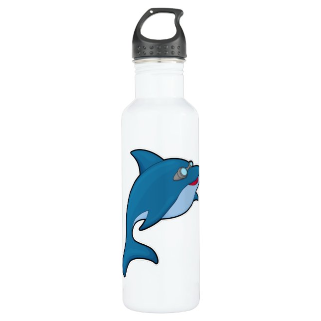 Dolphin at Swimming with Swimming goggles Stainless Steel Water Bottle (Front)