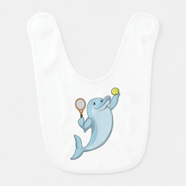 Dolphin at Tennis with Tennis racket Baby Bib (Front)
