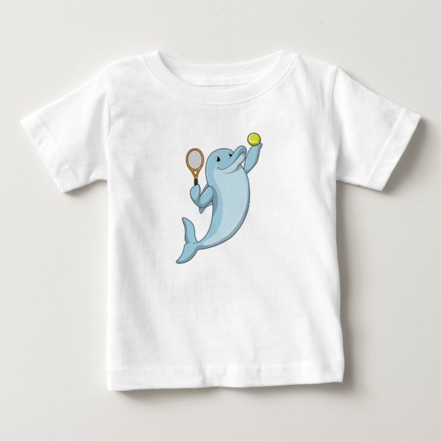 Dolphin at Tennis with Tennis racket Baby T-Shirt (Front)