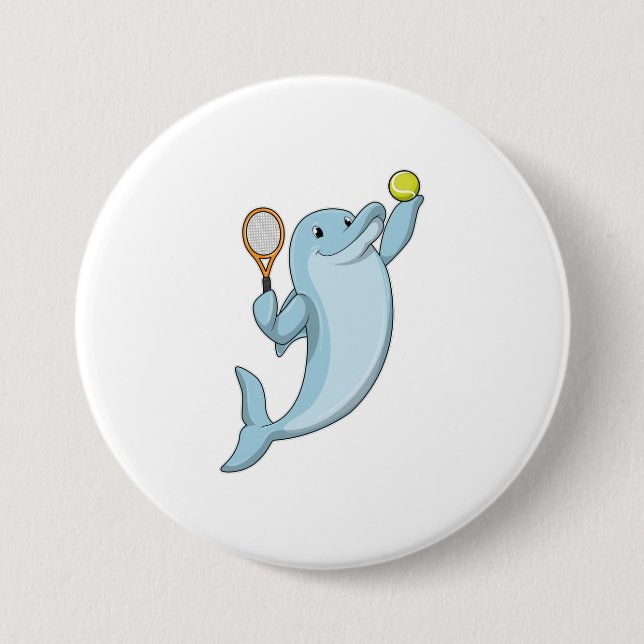 Dolphin at Tennis with Tennis racket Button (Front)