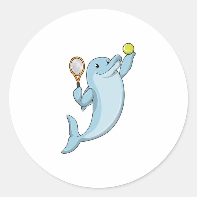 Dolphin at Tennis with Tennis racket Classic Round Sticker (Front)