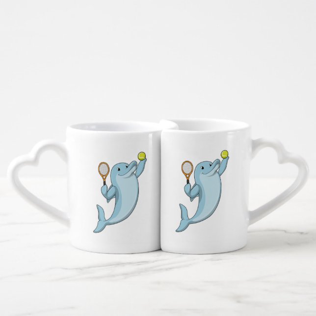 Dolphin at Tennis with Tennis racket Coffee Mug Set (Front Nesting)