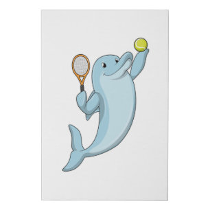 Dolphin at Tennis with Tennis racket Faux Canvas Print