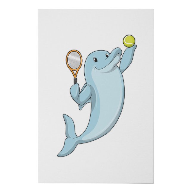 Dolphin at Tennis with Tennis racket Faux Canvas Print (Front)