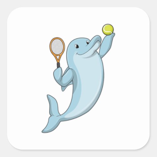 Dolphin at Tennis with Tennis racket Square Sticker