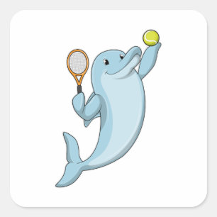Dolphin at Tennis with Tennis racket Square Sticker