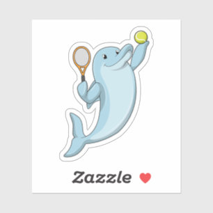 Dolphin at Tennis with Tennis racket Sticker